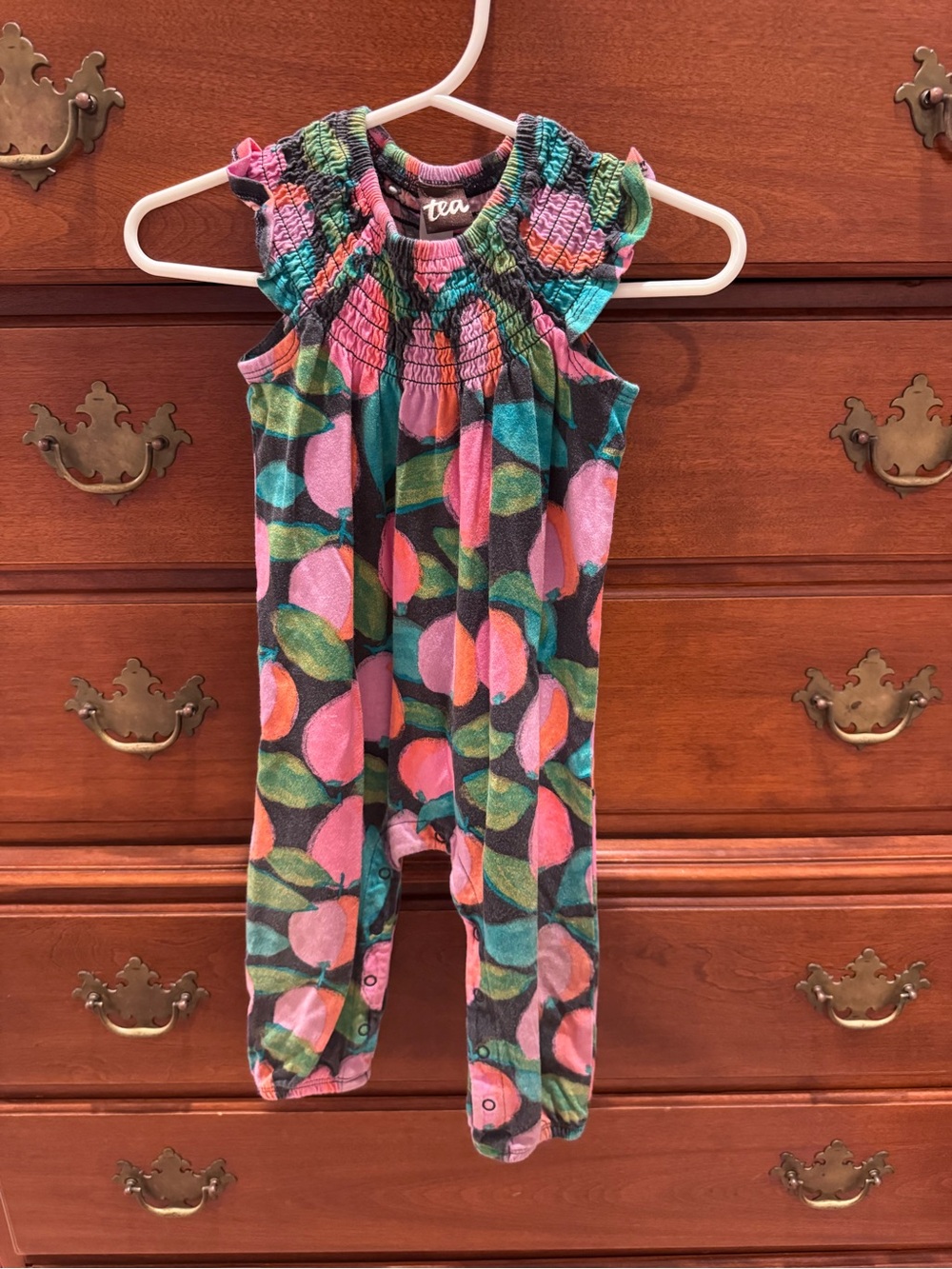 Tea Collection Pink & Green Fruit-Print Smocked Romper